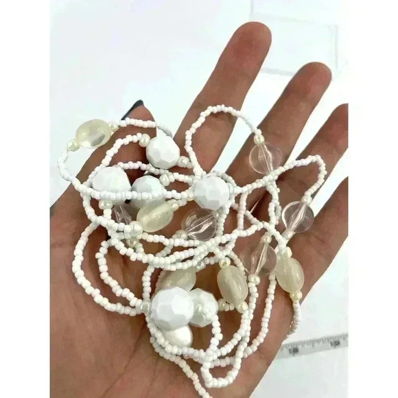 White Seed Bead Glass Necklace Long 52" Round Beaded - Picture 1 of 8